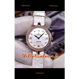 Omega De Ville Prestige - Montre suisse à quartz, édition Dewdrop, bracelet en or rose blanc