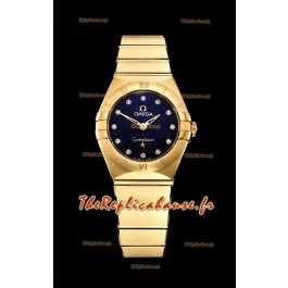 Omega Constellation Ladies Swiss Quartz Réplique 1:1 Miroir - Boîtier en or jaune et cadran noir étoilé 