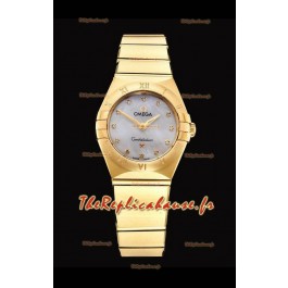 Omega Constellation Ladies Swiss Quartz Réplique Miroir - Boîtier en or jaune - Cadran perle blanche