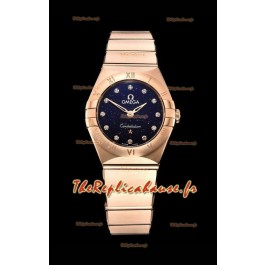 Omega Constellation Ladies Swiss Quartz Réplique 1:1 Miroir - Boîtier en or rose et cadran noir étoilé 
