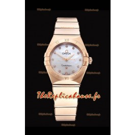 Omega Constellation Ladies Swiss Quartz Réplique 1:1 Miroir - Boîtier en or rose - Cadran perle blanche