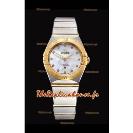 Omega Constellation Ladies Swiss Quartz Réplique 1:1 Miroir - Boîtier bicolore avec cadran perle blanche