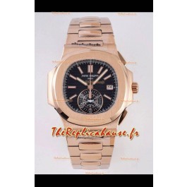 Patek Philippe Nautilus 5980/R Or Rose Boîtier en acier 904L avec cadran noir - Réplique Miroir 1:1