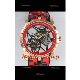 Roger Dubuis Excalibur Spider Flying Tourbillon Squelette Boîtier Or Rose 42MM 1:1 Miroir Montre Suisse