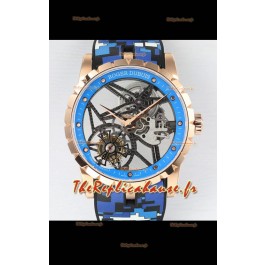 Roger Dubuis Excalibur Spider Flying Tourbillon Squelette Boîtier Or Rose 42MM 1:1 Miroir Montre Suisse