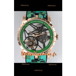Roger Dubuis Excalibur Spider Flying Tourbillon Squelette Boîtier Or Rose 42MM 1:1 Miroir Montre Suisse