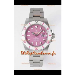 Montre Rolex Submariner DiW Boîtier Acier Inoxydable Lunette Céramique Blanche Cadran Rose Edition 
