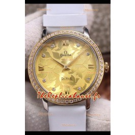 Omega De Ville - Cadran floral Mouvement à quartz suisse dans un boîtier bicolore - Cadran doré