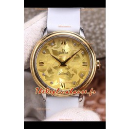 Omega De Ville cadran floral Mouvement à quartz suisse dans un boîtier bicolore - cadran doré