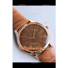 Omega De Ville Tresor Edition Montre Suisse à Quartz 36MM Boîtier Or Rose Cadran Marron