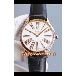 Omega De Ville Tresor Edition Montre à Quartz Suisse 36MM Boîtier Or Rose Cadran Blanc