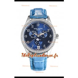 Patek Philippe Complications 4948G Quantième Annuel Phase de Lune Cadran Bleu Or Blanc Réplique Suisse 