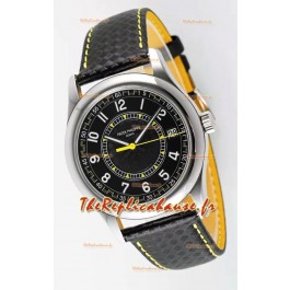 Patek Philippe Calatrava 6007 Cadran noir Aiguilles jaunes Boîtier acier 904L Montre réplique 1:1