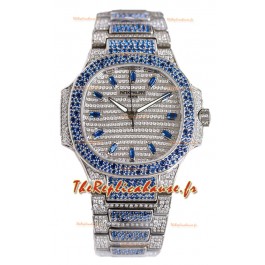 Patek Philippe Nautilus 7118R 35MM 1:1 Montre sertie de diamants bleus dans un boîtier en acier 