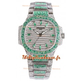 Patek Philippe Nautilus 7118R 35MM 1:1 Montre pavée de diamants verts en boîtier acier