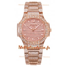 Patek Philippe Nautilus 7118R 35MM Montre sertie diamants Boitier or rose Montre réplique 1:1