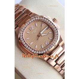 Patek Philippe Nautilus 7010/1GR-012 32MM Réplique Miroir 1:1 - Lunette sertie de diamants véritables 