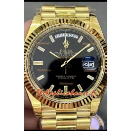 Rolex Day Date Presidential Montre en or jaune 18 carats 40 mm - Cadran noir Qualité miroir 1:1