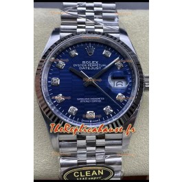 Rolex Datejust Cal.3235 Mouvement 1:1 Miroir Réplique Acier 904L 36MM - Cadran bleu cannelé à motifs