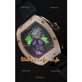 Montre Richard Mille 19-02 Tourbillon Fleur Suisse Boîtier en Rose Or Répliquée 