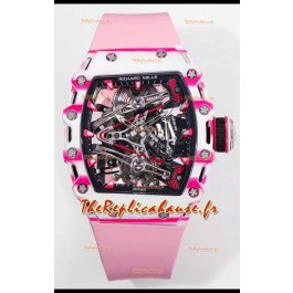 Richard Mille RM38-02 Carbone blanc/rose Bubba Watson Mouvement tourbillon en caoutchouc rose Réplique miroir 1:1