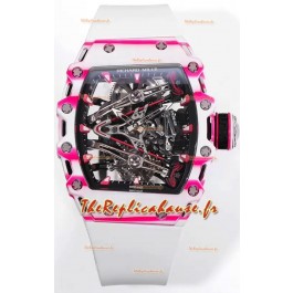 Richard Mille RM38-02 Carbone blanc/rose Bubba Watson Caoutchouc blanc Mouvement Tourbillon Réplique miroir 1:1