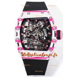 Richard Mille RM38-02 Carbone blanc/rose Bubba Watson Caoutchouc noir Mouvement Tourbillon Réplique miroir 1:1