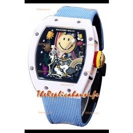 Richard Mille RM088 Smiley Tourbillon Boîtier Céramique Blanc Bracelet Nylon Bleu Réplique Montre 