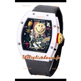 Richard Mille RM088 Smiley Tourbillon Boîtier Céramique Blanc Bracelet Nylon Gris Réplique Montre 