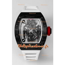 Richard Mille RM055 Boîtier carbone noir Caoutchouc blanc Superclone 1:1 Montre Tourbillon Véritable 