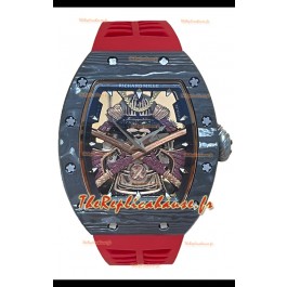 Richard Mille RM047 Samurai Genuine Tourbillon Watch in Carbon Casing Red Strap