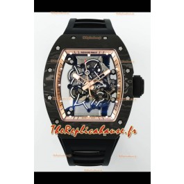 Richard Mille RM055 Boîtier en carbone noir Jantes en or Montre Superclone Tourbillon Authentique 1:1 