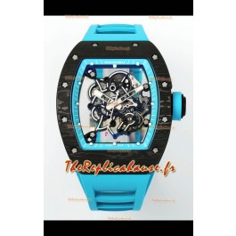 Richard Mille RM055 Boîtier noir en carbone Jantes bleues Montre Superclone Tourbillon Authentique