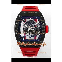 Richard Mille RM055 Boîtier en carbone noir Bracelet en caoutchouc rouge Tourbillon Superclone authentique 1:1 