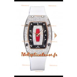 Richard Mille RM007 Pavé de diamants Bracelet blanc Cadran rouge Acier 904L Montre Suisse Superclone 