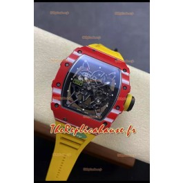 Richard Mille RM35-02 Rafael Nadal Bracelet Rouge Carbone Jaune avec Tourbillon Authentique Montre Super Clone