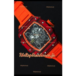 Richard Mille RM35-01 Montre avec boîtier en Un morceau de Carbone forgé rouge et Bracelet Orange