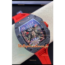 Richard Mille RM011 Felipe Massa Miroir 1:1 Boîtier en carbone forgé noir Bracelet rouge