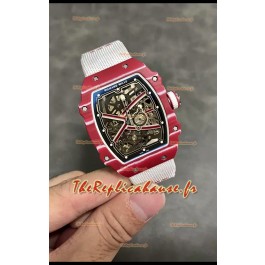 Richard Mille Super Clone RM67-02 Mutaz Barshim Montre TPT 37 Grammes Carbone Rouge Bracelet Blanc