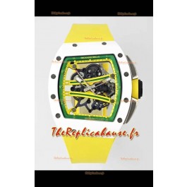 Richard Mille Super Clone RM61-01 Céramique blanche Bracelet jaune Montre Suisse Réplique
