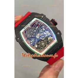 Montre Richard Mille Super Clone RM67-02 Carbone Noir TPT 37 Grammes Bracelet Rouge
