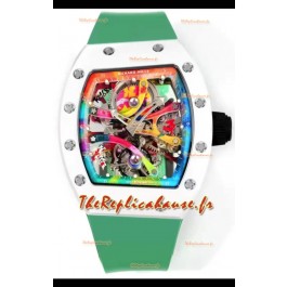 Richard Mille Super Clone RM68-01 Tourbillon Suisse - Boîtier céramique blanche - Bracelet vert Réplique