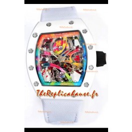 Richard Mille Super Clone RM68-01 Tourbillon Suisse avec boîtier en céramique blanche et bracelet en nylon Réplique