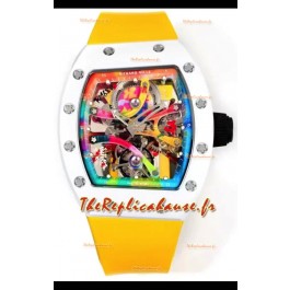 Richard Mille Super Clone RM68-01 Boîtier Céramique Blanche Tourbillon Bracelet Jaune Réplique Suisse