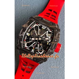 Richard Mille RM35-03 Rafael Nadal Edition - Montre réplique 1:1 avec boîtier en fibre de carbone noir et bracelet rouge