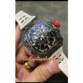 Richard Mille RM35-03 Rafael Nadal Edition - Montre réplique 1:1 avec boîtier en fibre de carbone noir et bracelet blanc