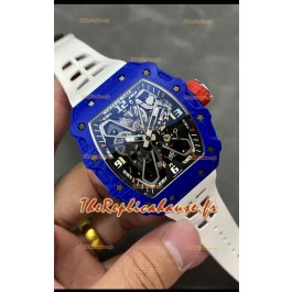 Richard Mille RM35-03 Rafael Nadal Edition Montre Réplique 1:1 en fibre de carbone bleu sur bracelet blanc