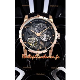 Roger Dubuis Excalibur Spider Flying Tourbillon Skeleton Boîtier Or Rose 42MM Montre Suisse Miroir 1:1