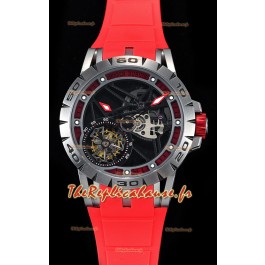 Roger Dubuis Excalibur Tourbillon volant araignée Squelette Boîtier en titane 1:1 Miroir Montre suisse