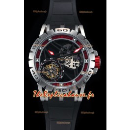 Roger Dubuis Excalibur Tourbillon volant araignée Squelette Boîtier en titane 1:1 Miroir Montre suisse